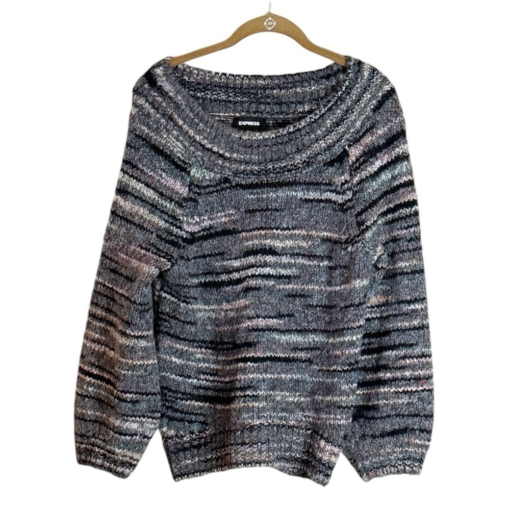 Express Sweater Boat Neck Wool Blend Long Balloon Sleeve Oversized Sweater